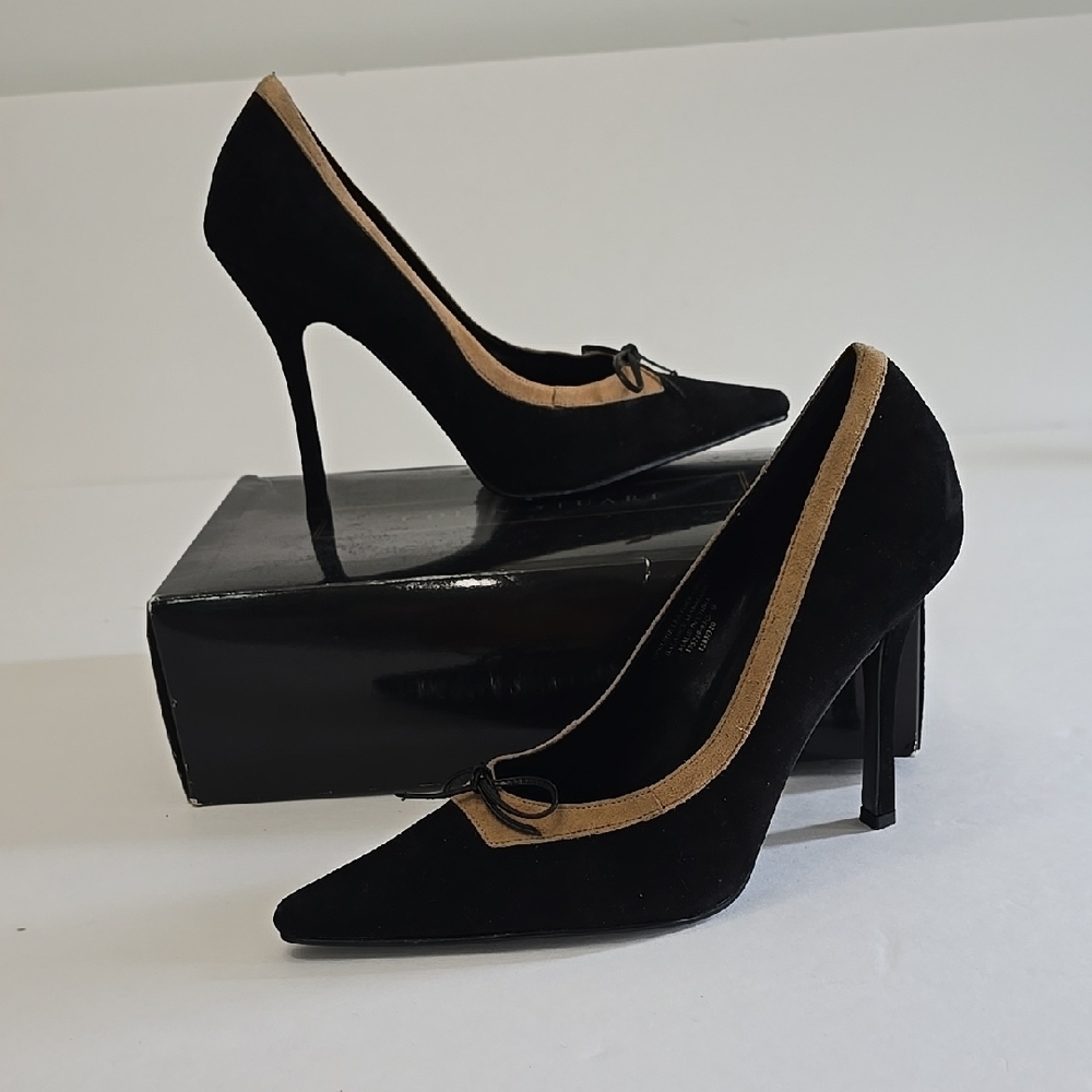 Colin Stuart Victoria's Secret Leather Suede High Heels Black Tan Size 9